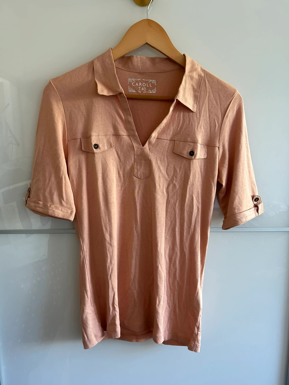 Polo femme Caroll T40 lin coton col V chic – Caroll – taille L / 40 / 12 3