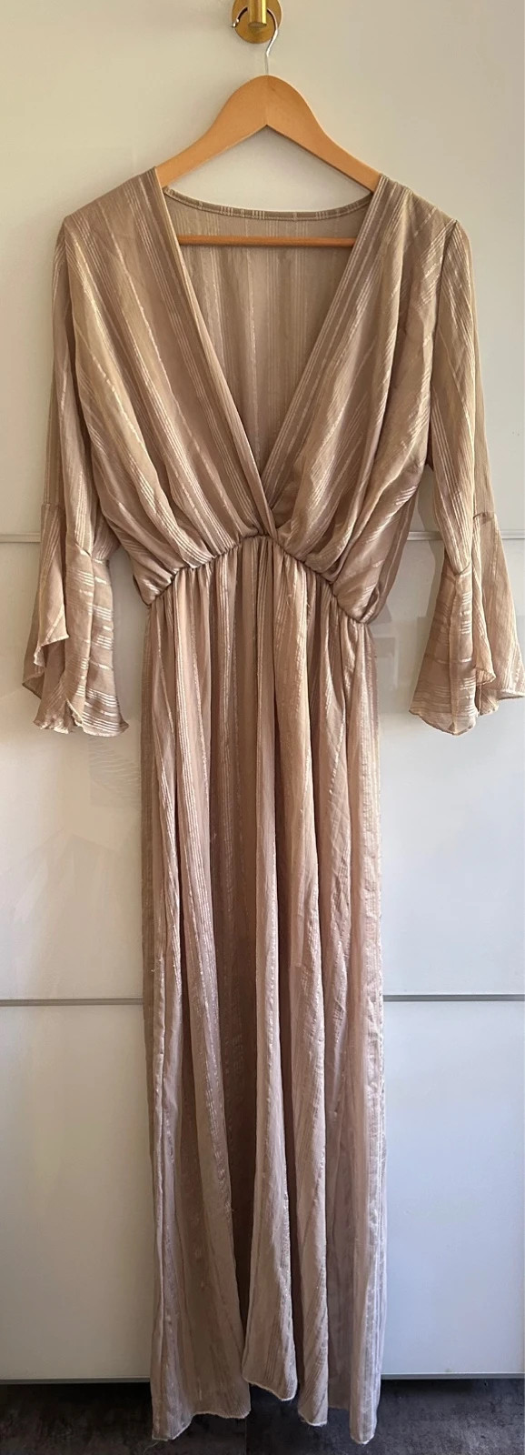 Robe longue satinée beige champagne 38/40 - fluide chic - Made in France