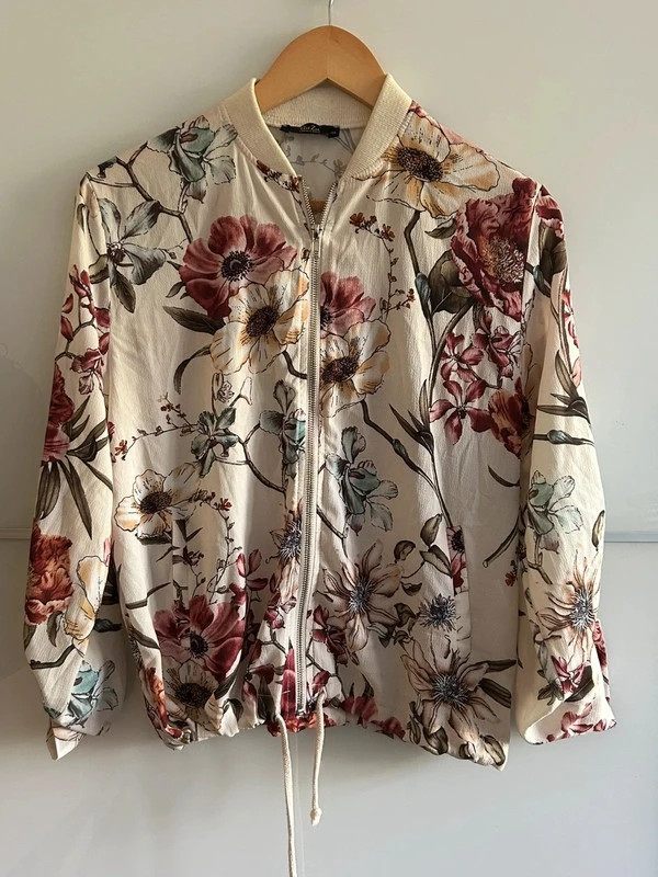 Veste bomber femme 38 légère fleurie zippée mi-saison – Quzu – taille M / 38 / 10