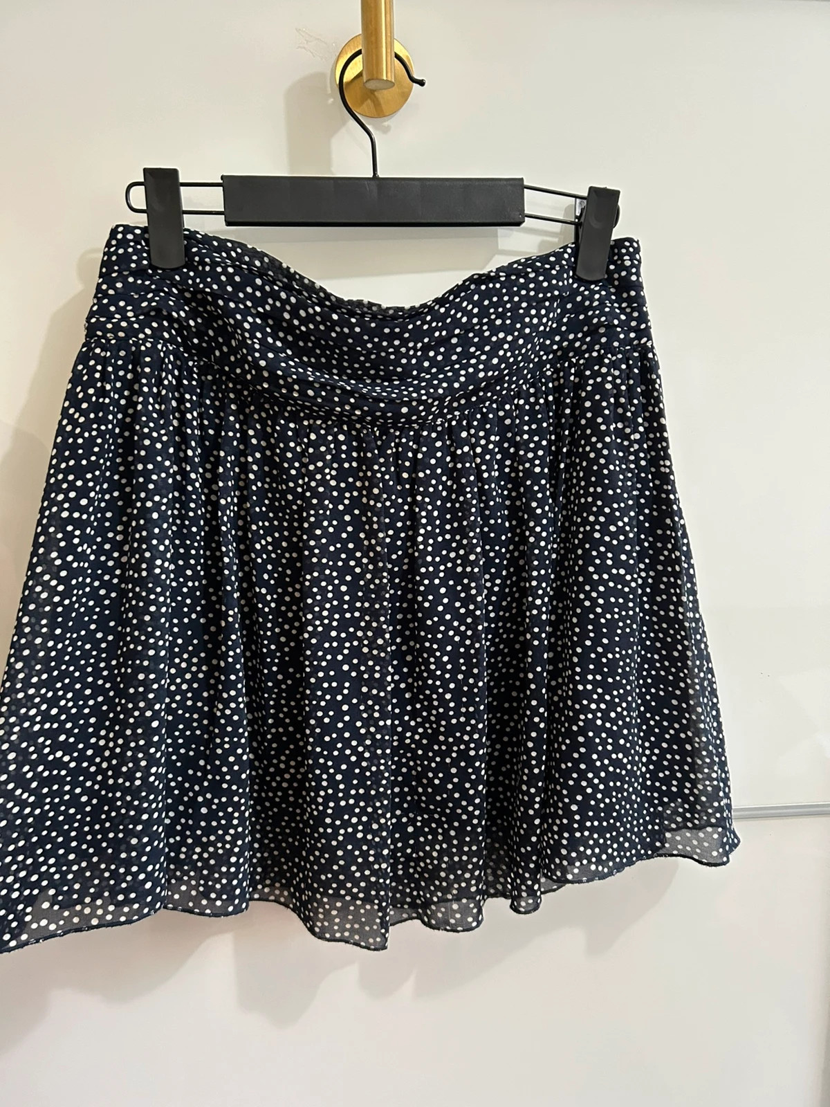 Jupe Naf Naf 36 marine à pois blancs fluide évasée chic