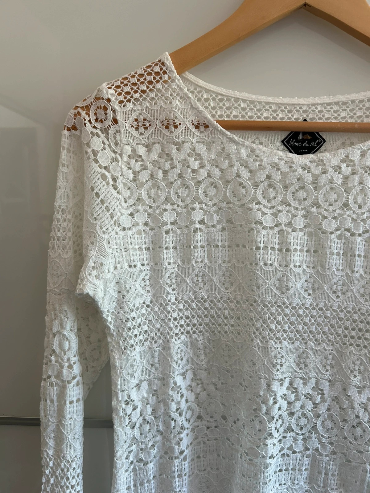 haut dentelle blanc du Nil 36 blanc 100% coton très bon état chic tendance – Blanc du Nil – taille S / 36 / 8 2