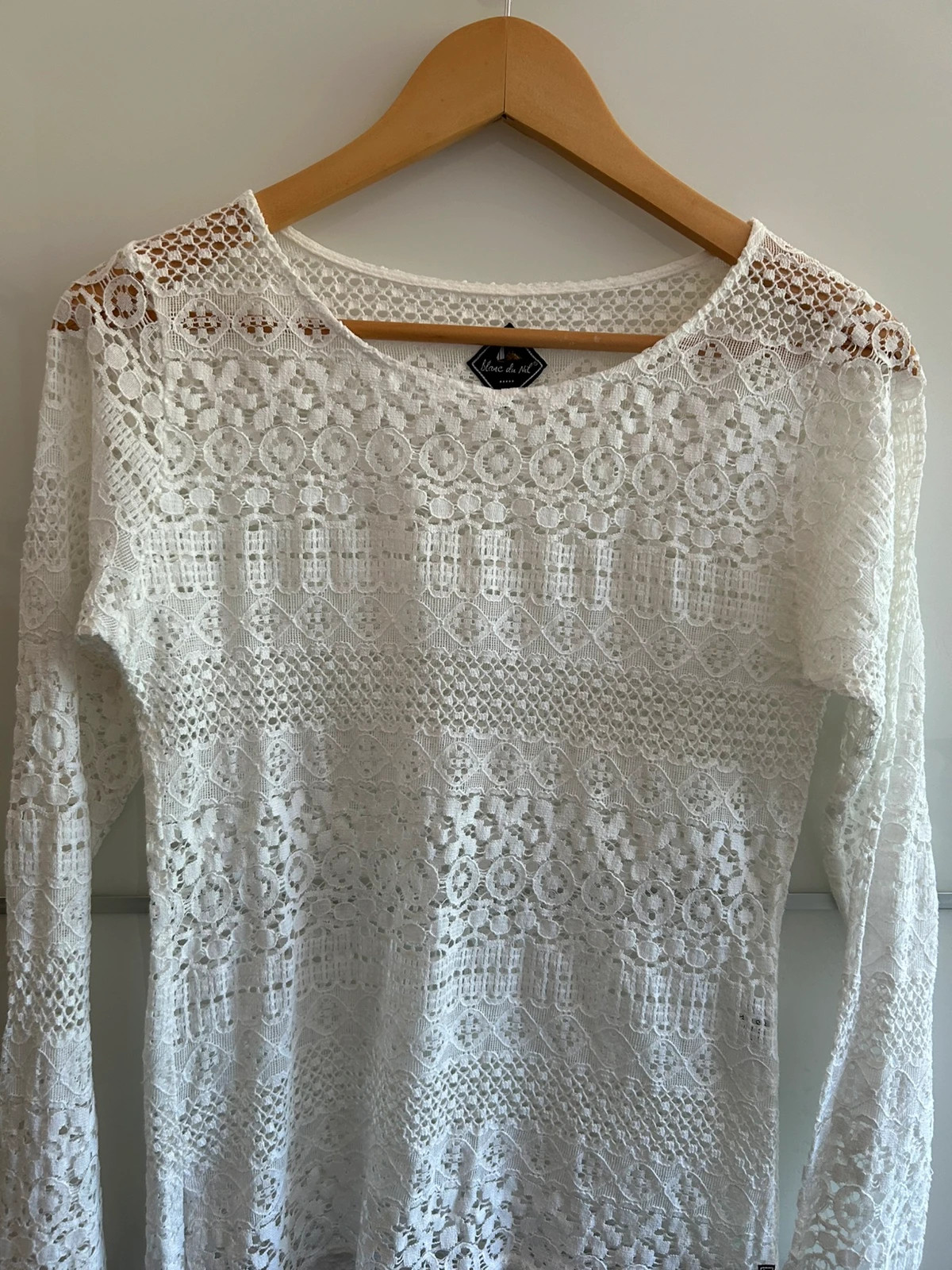 haut dentelle blanc du Nil 36 blanc 100% coton très bon état chic tendance – Blanc du Nil – taille S / 36 / 8 5