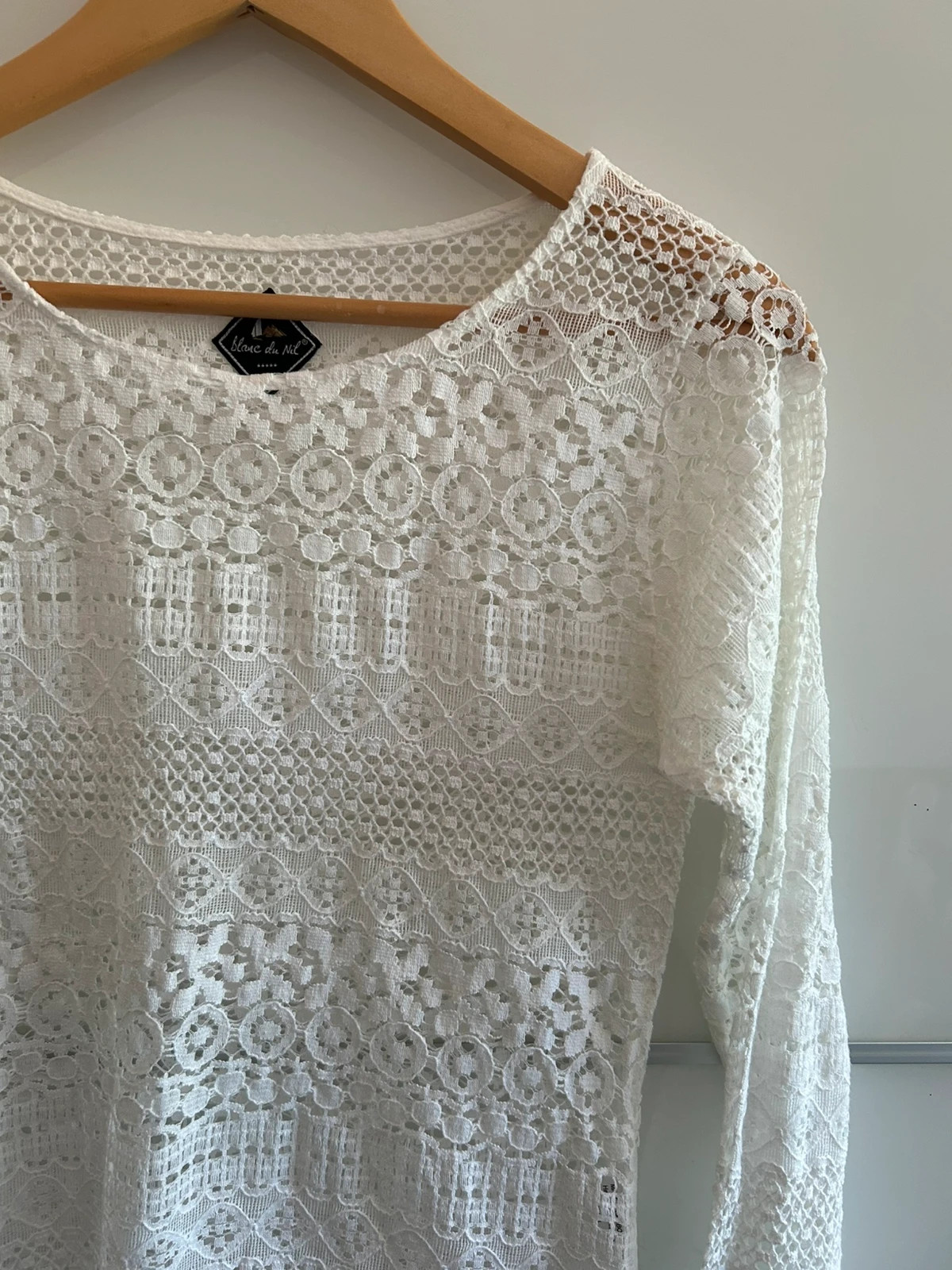 haut dentelle blanc du Nil 36 blanc 100% coton très bon état chic tendance – Blanc du Nil – taille S / 36 / 8 3