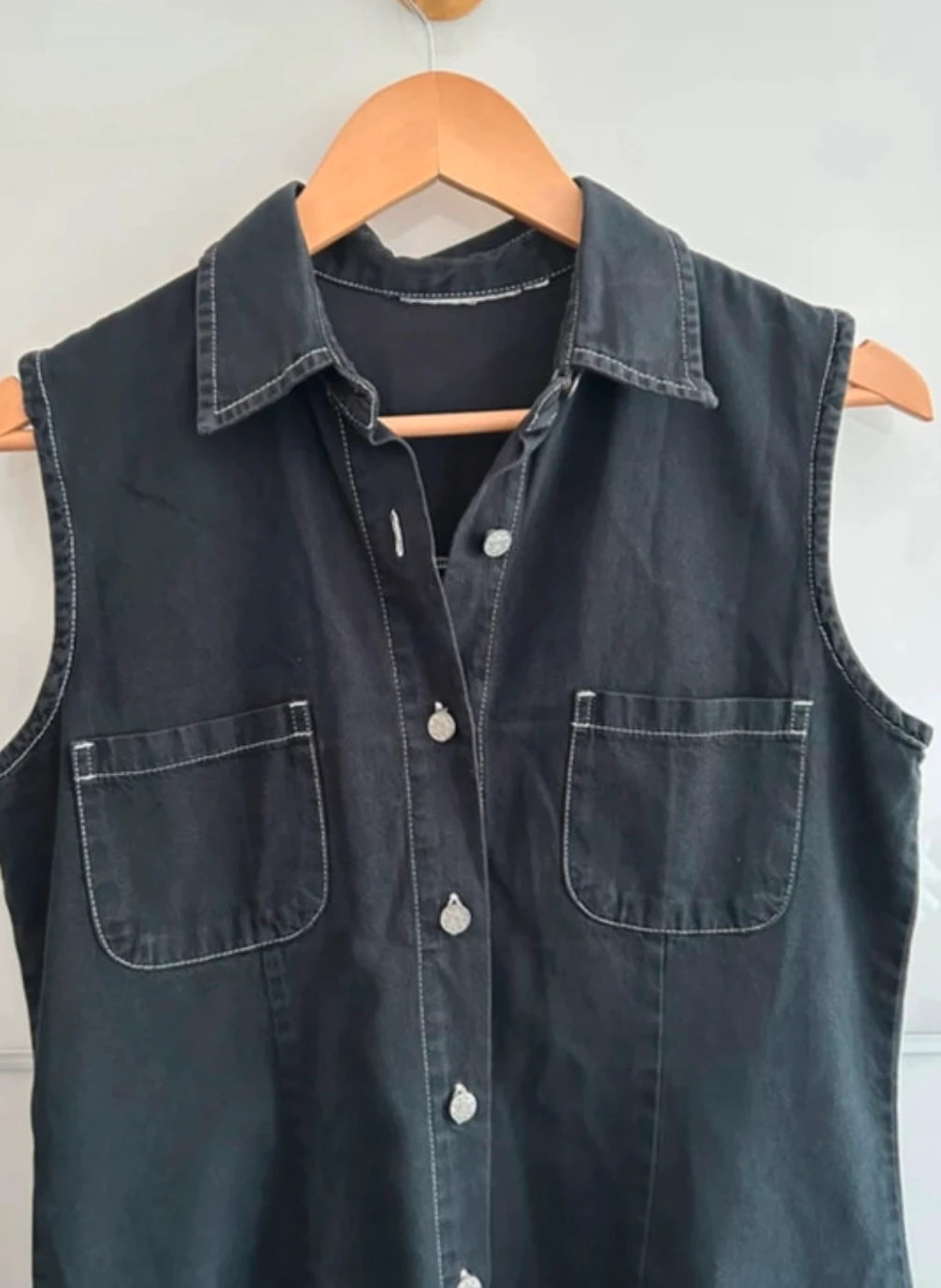 chemise sans manches effet denim noir délavé y 2k vintage 36/38 – boutique indépendante – taille M / 38 / 10 3