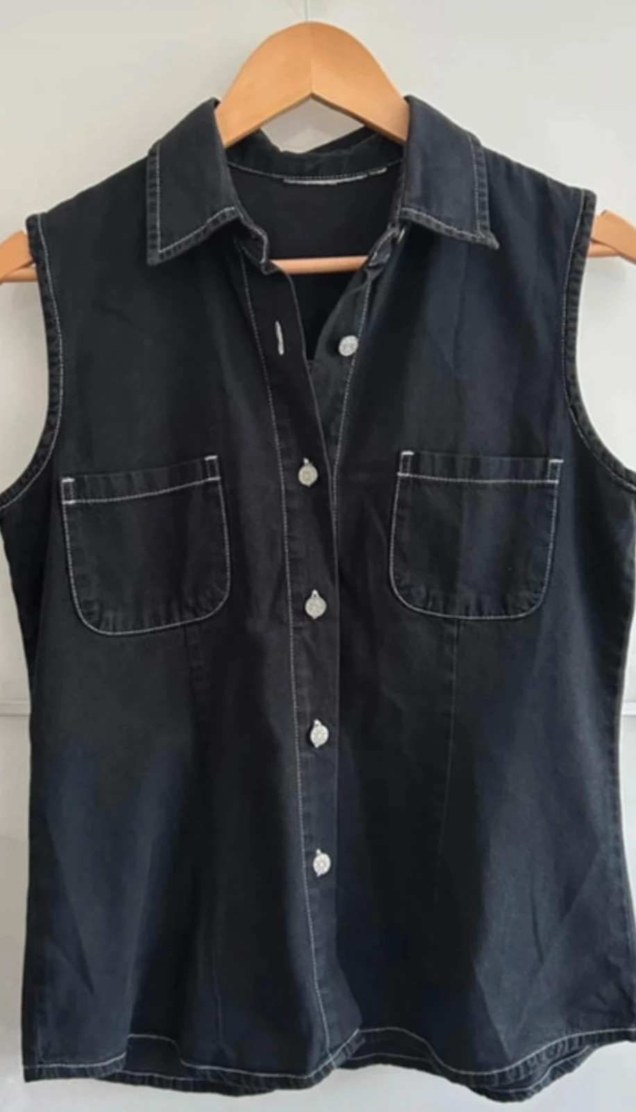 chemise sans manches effet denim noir délavé y 2k vintage 36/38 – boutique indépendante – taille M / 38 / 10 5