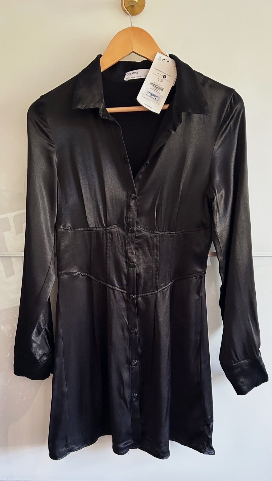 Robe chemise satinée neuve noire Bershka – Bershka – taille L 3
