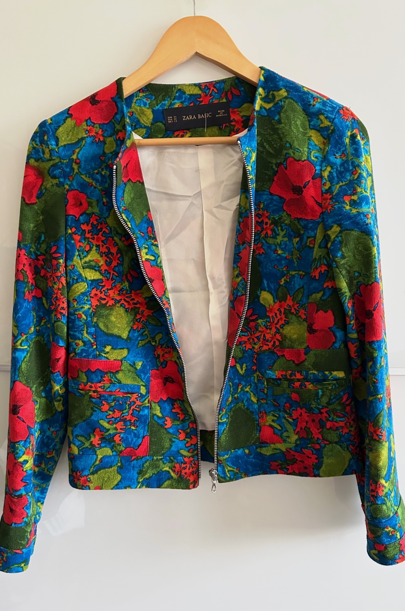 Veste Zara velours fleurie multicolore zippée TXS 