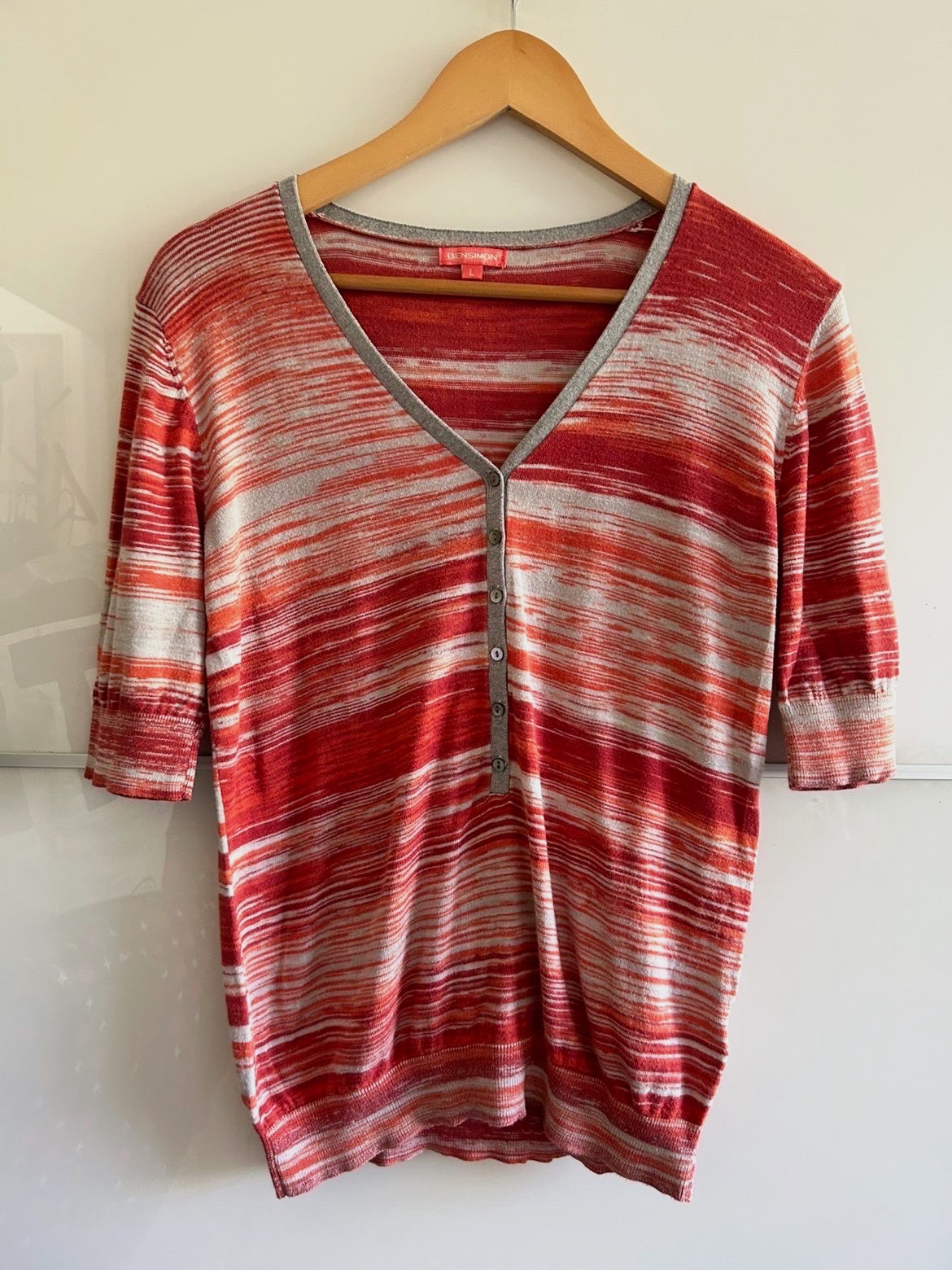 Pull fin henley Bensimon rouge et gris taille L