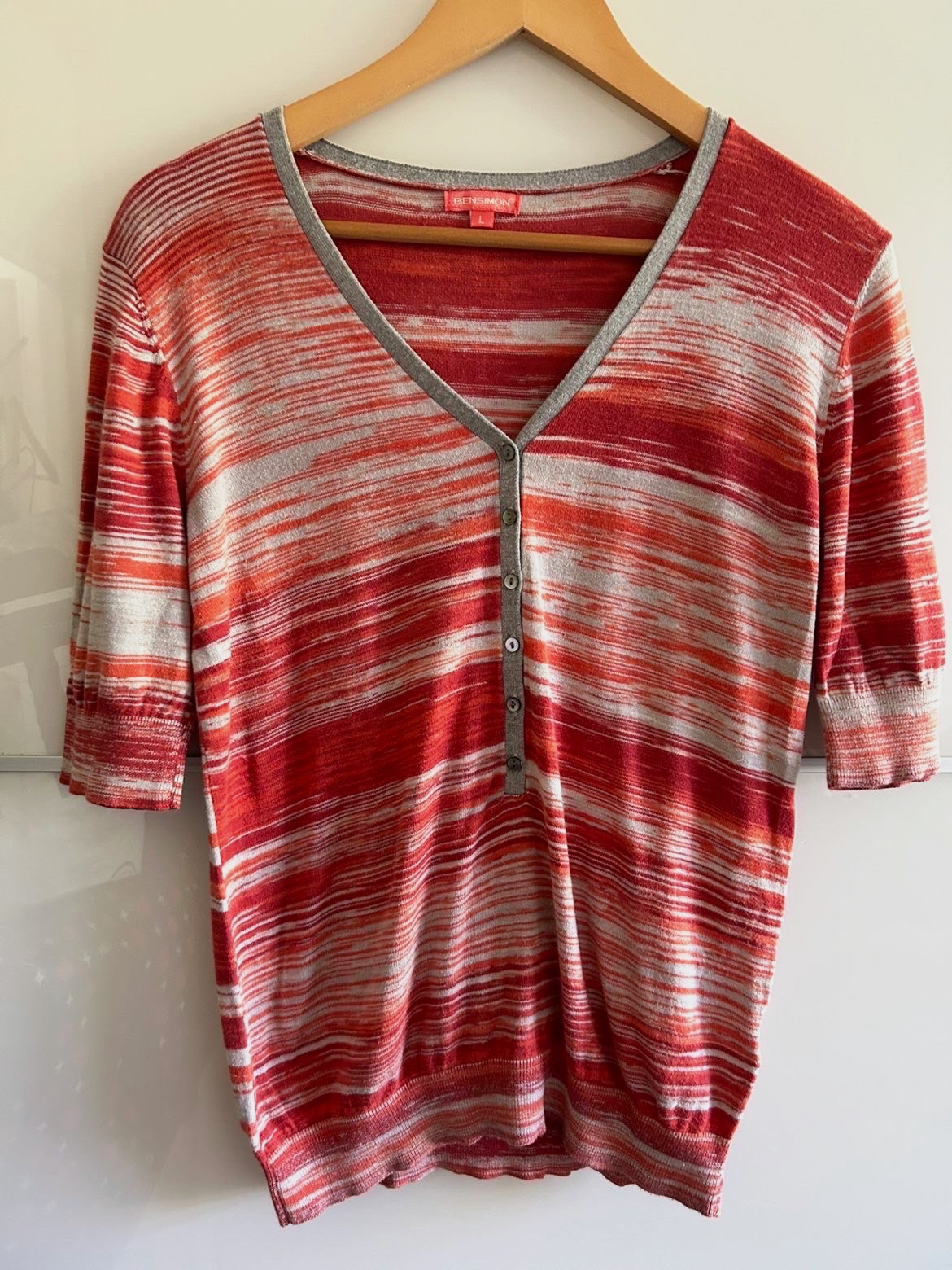 Pull fin henley Bensimon rouge et gris taille L – Bensimon – taille L 2