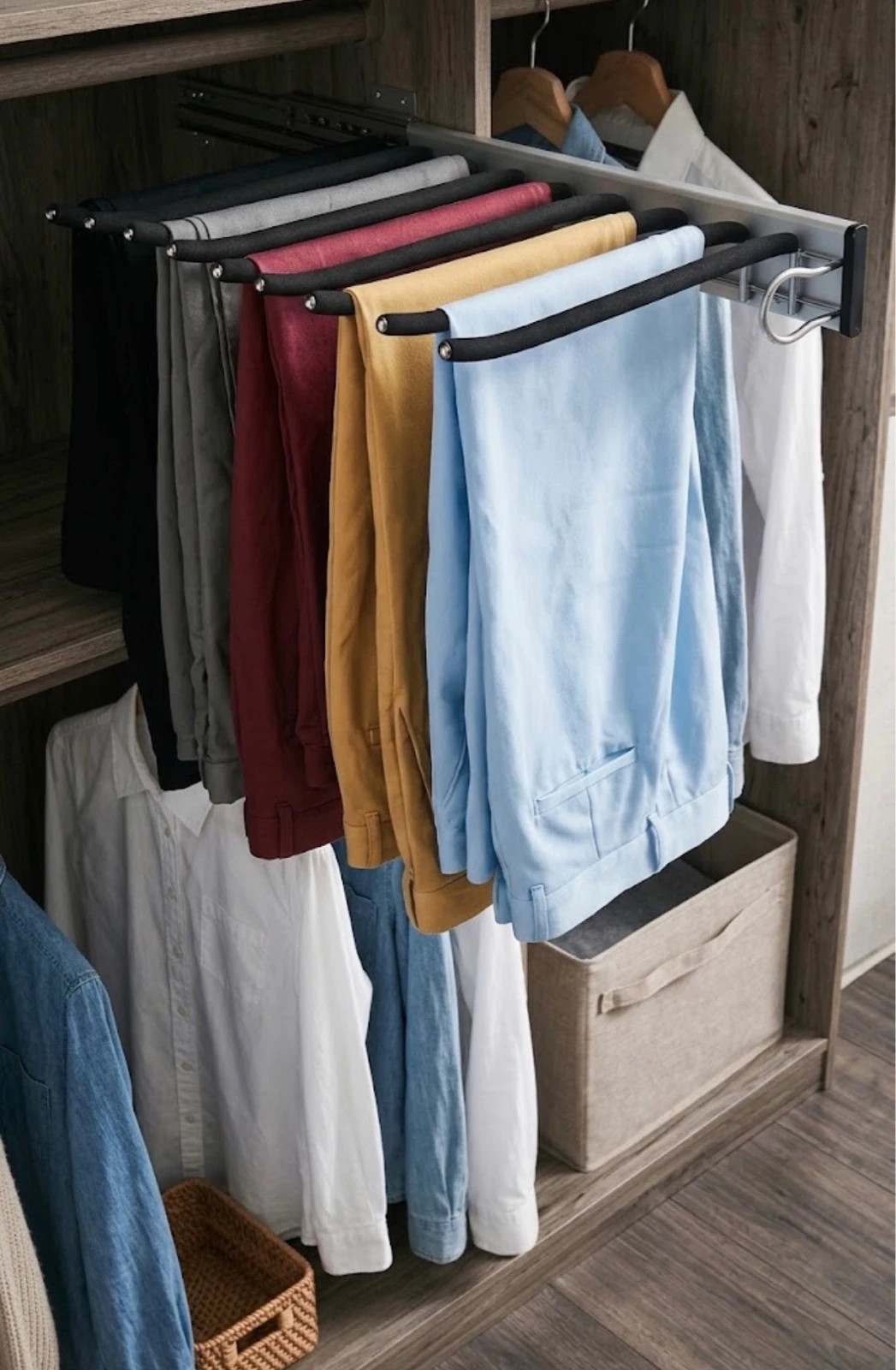 Pantalonero Extraíble Lateral para Armario • Organizador Antideslizante para 9 Pantalones