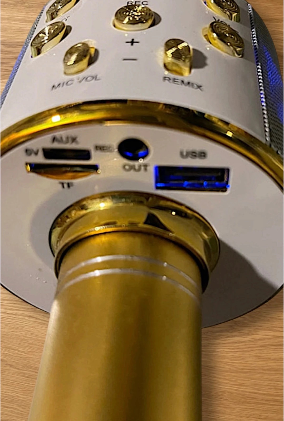 3 in 1 Gold Bluetooth Wireless Karaoke Microphone with Speaker and LED Lights – Accessories 4
