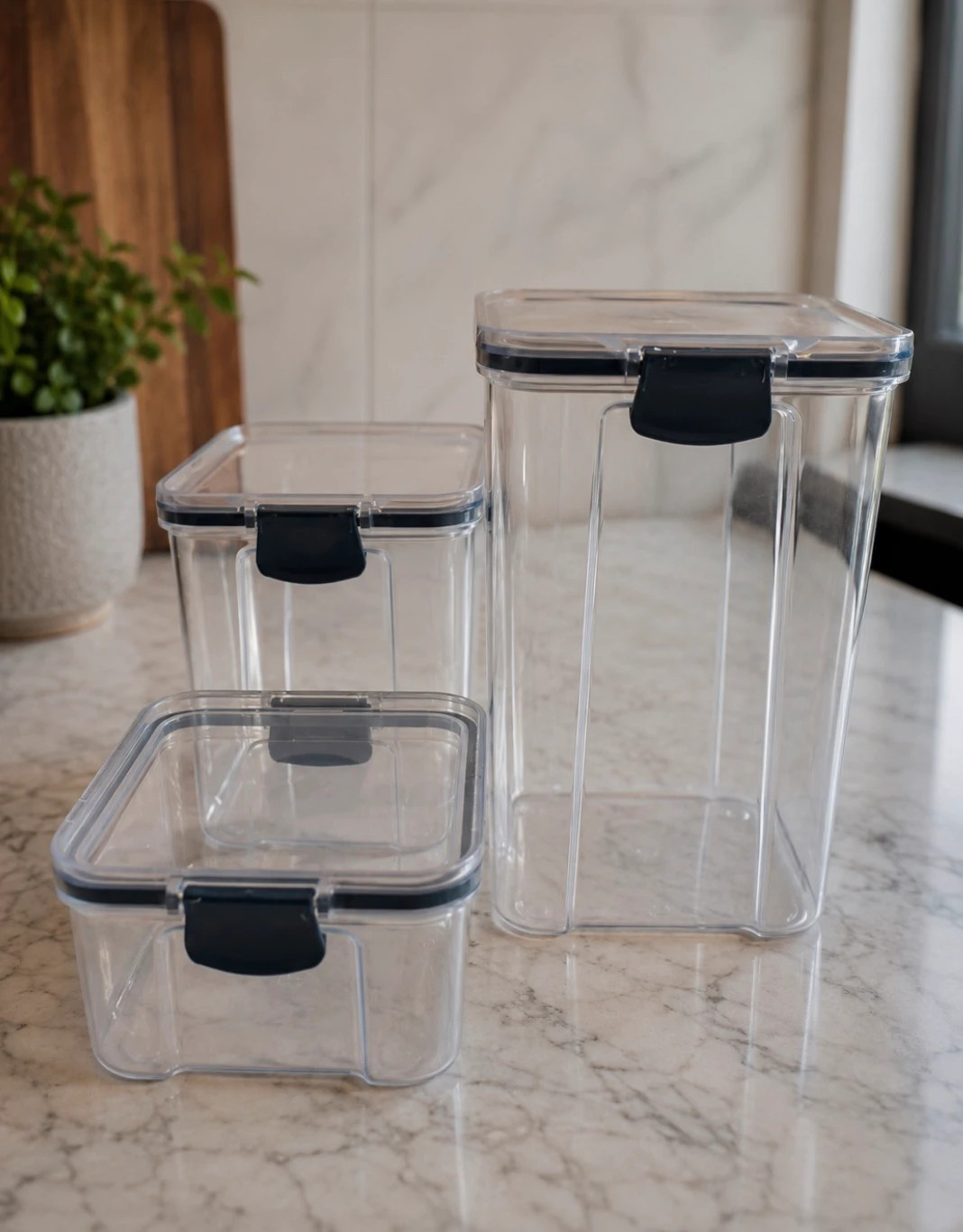 Set of 3 Airtight Jars • Stackable • Japanese Style Kitchen (1300, 950, 460ml) – Local