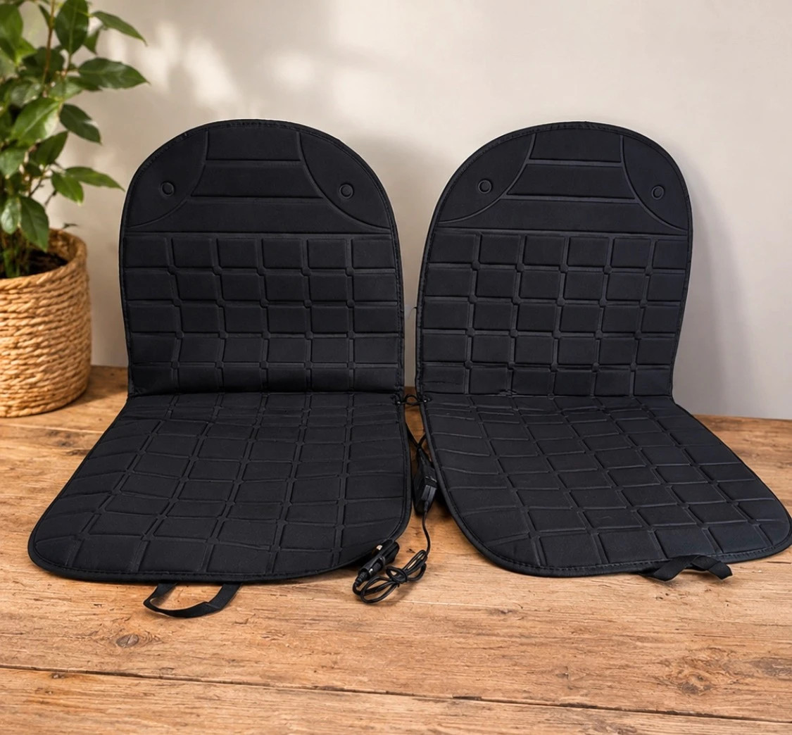 2 Cojines Calefactables Coche • Asientos con Regulador Hi/Lo • Universal • Negro