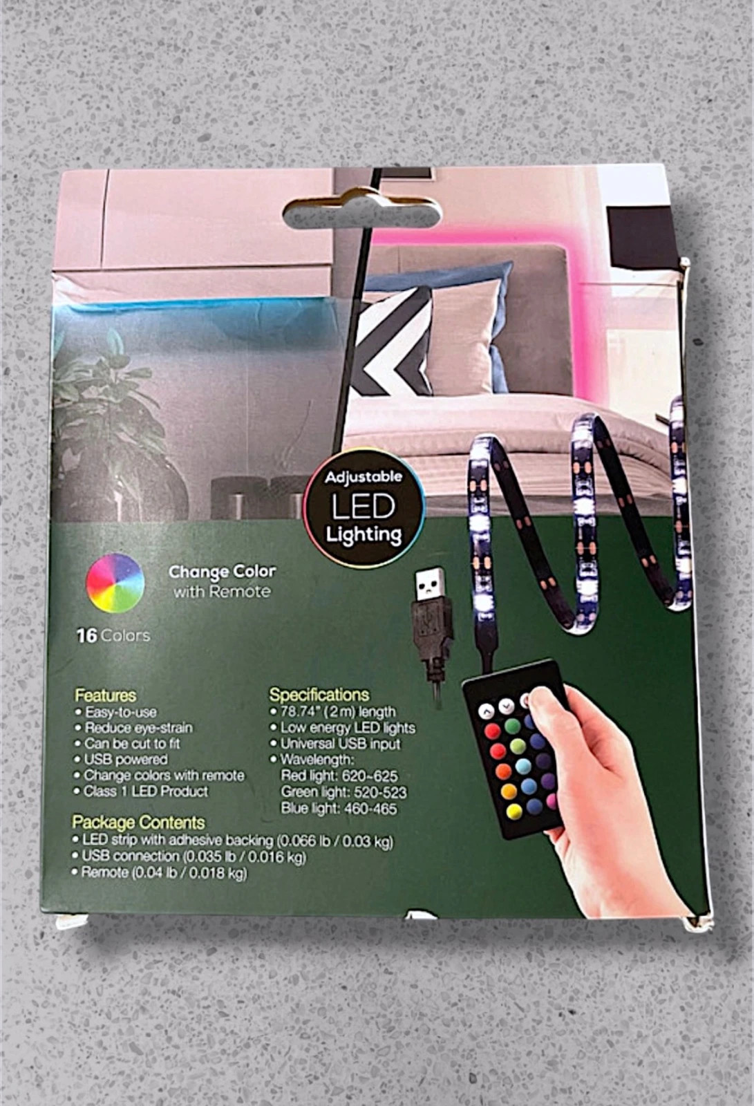 Tira de LED RGB de 2 m con control remoto y USB - Iluminación ajustable 16 colores – backture 2