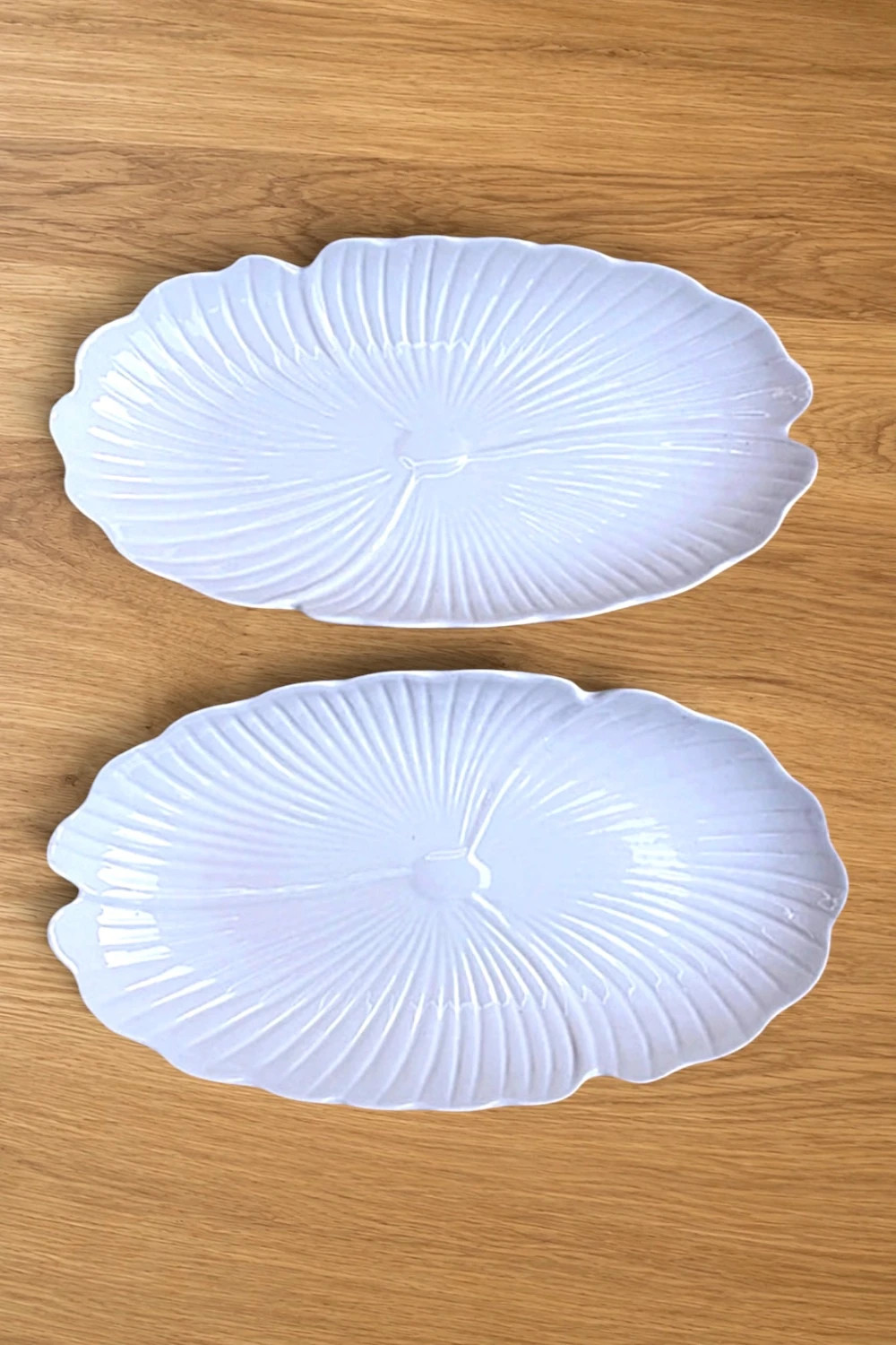 Set de 2 Platos Llanos Ovalados Cerámica Blanca Diseño Hoja (25x14cm)