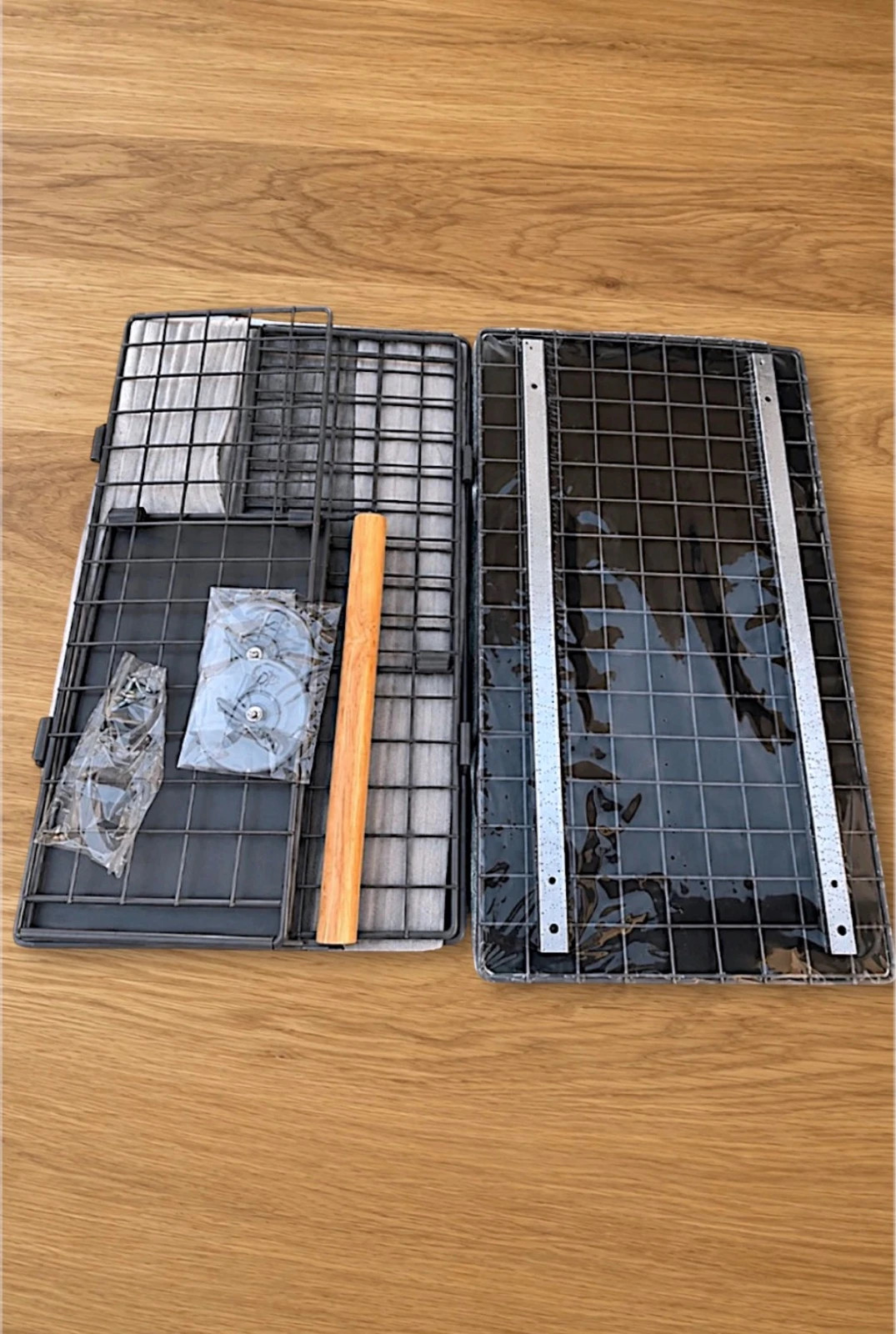Pack 2 Removable Organiser Baskets • Metal Grid • Gray/Wood • 40x23x20cm • Sealed – genérico 4