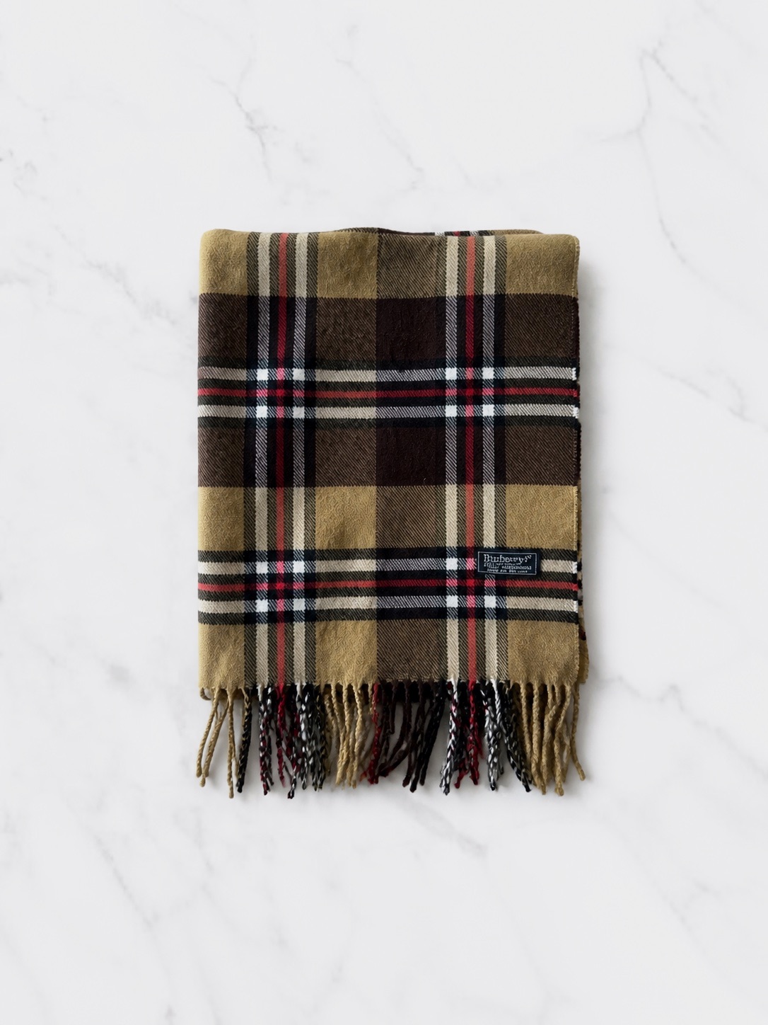 Écharpe Burberrys vintage carreaux camel marron franges – Burberry – taille Taille unique 2