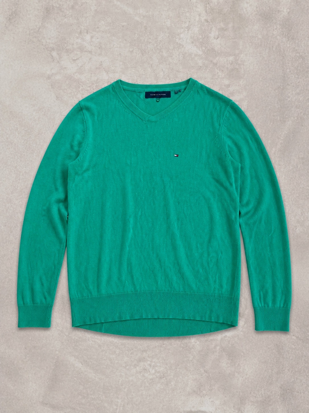 Pull Tommy Hilfiger vert col V taille S