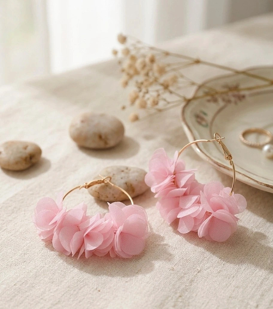 boucle d'oreille créole doré rose bonbon