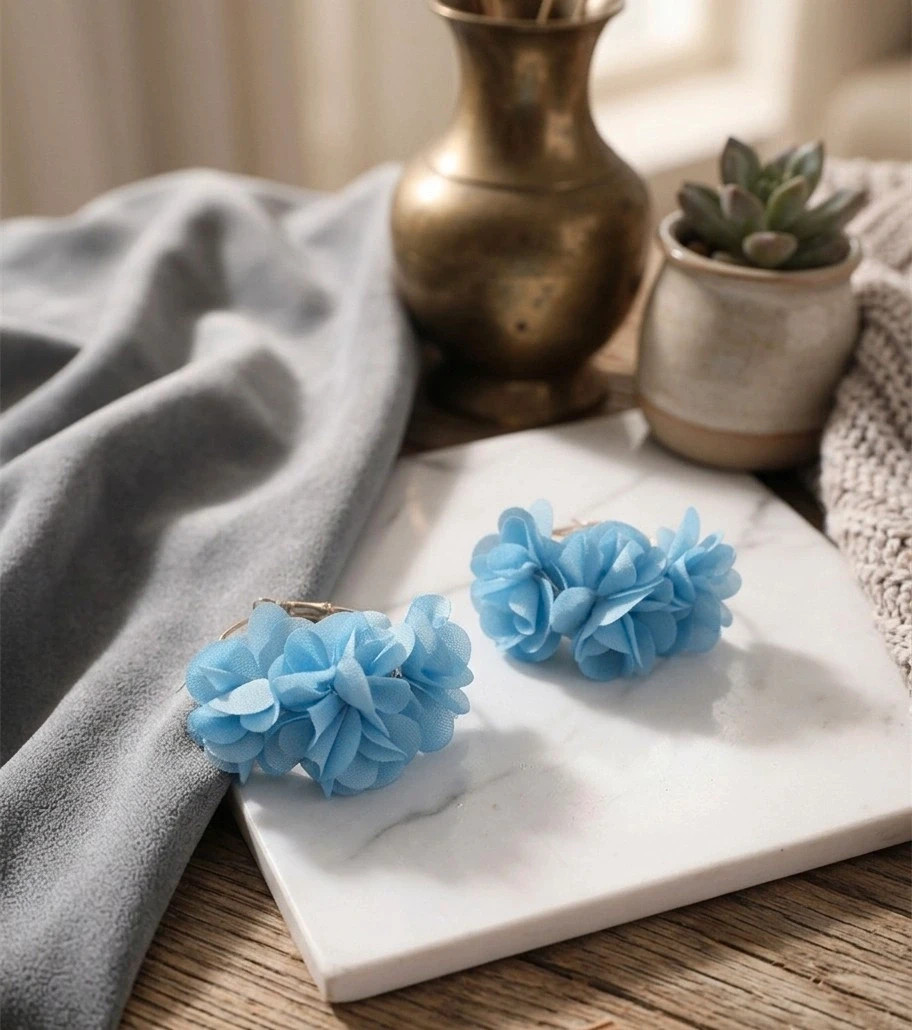 Boucles d'oreilles créoles doré bleu ciel