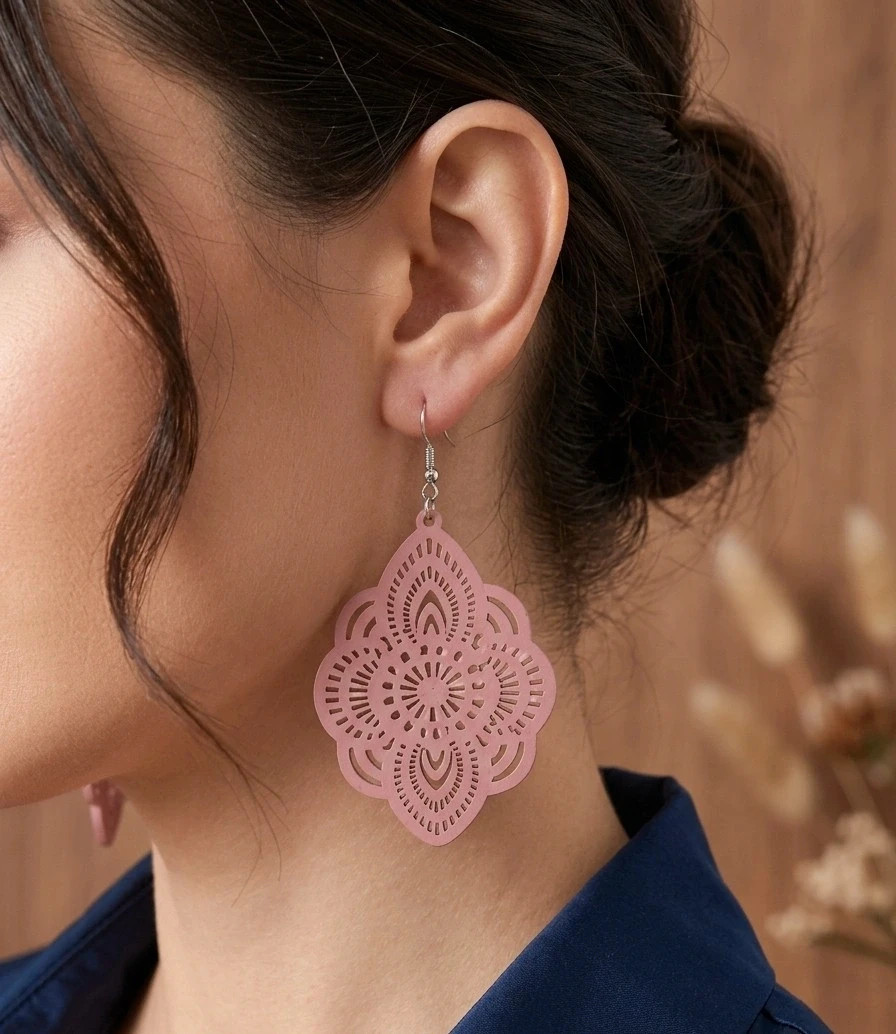 Boucles d'oreilles en bois rose pâle