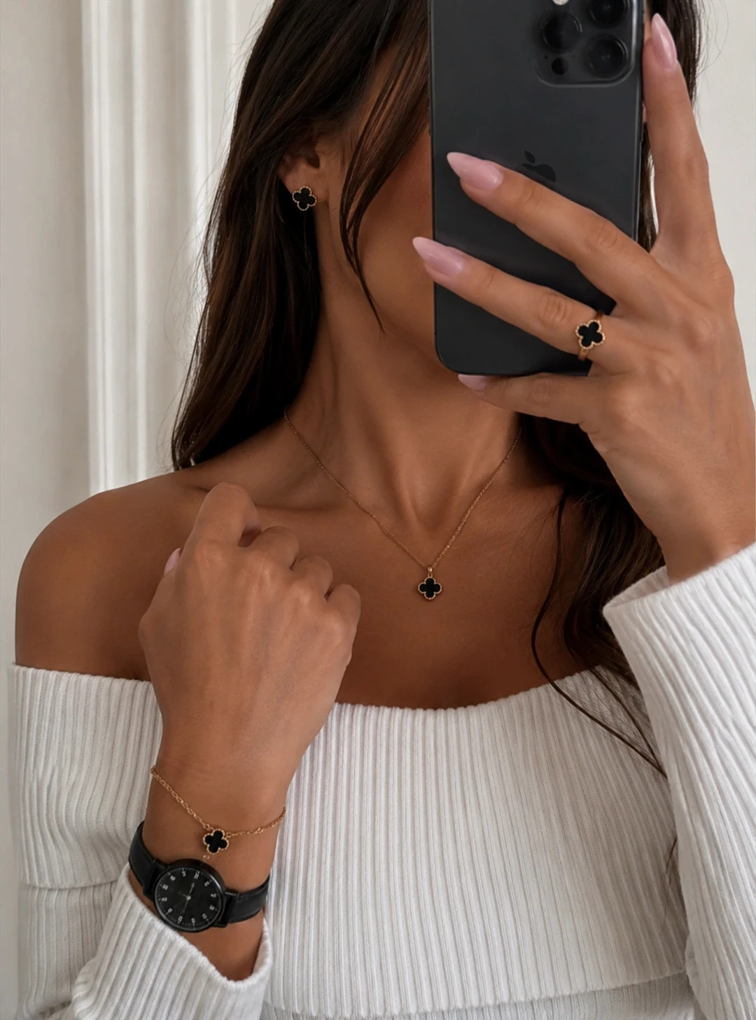 Parure de bijoux+montre en acier – Trefle