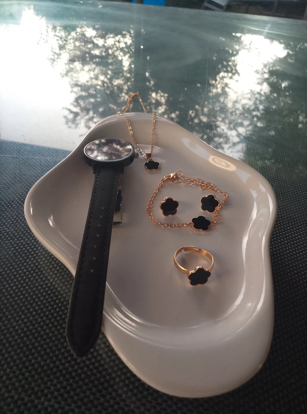 Parure de bijoux+montre en acier – Trefle 2
