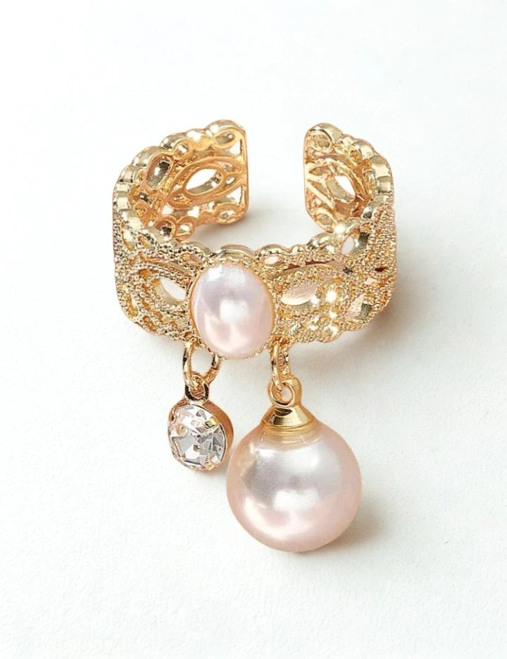 Bague royal dorée perlé- bague breloque – Tendance – taille Ajustable 2