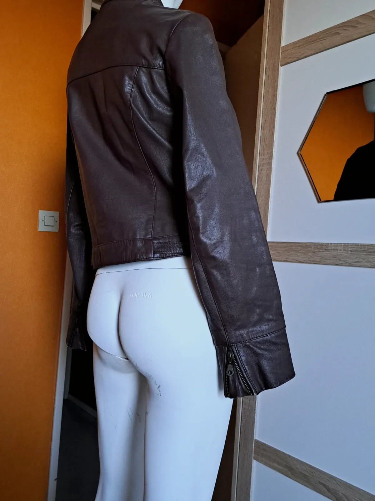 Veste en cuir femme – Soft Grey – Soft Grey – taille L 5