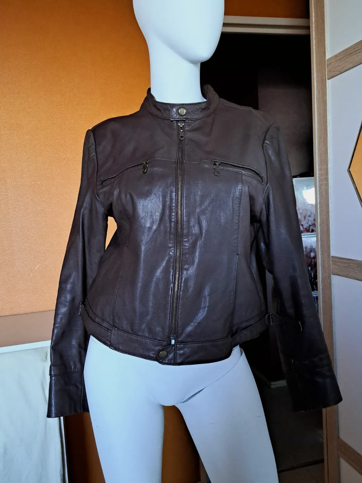 Veste en cuir femme – Soft Grey – Soft Grey – taille L 4