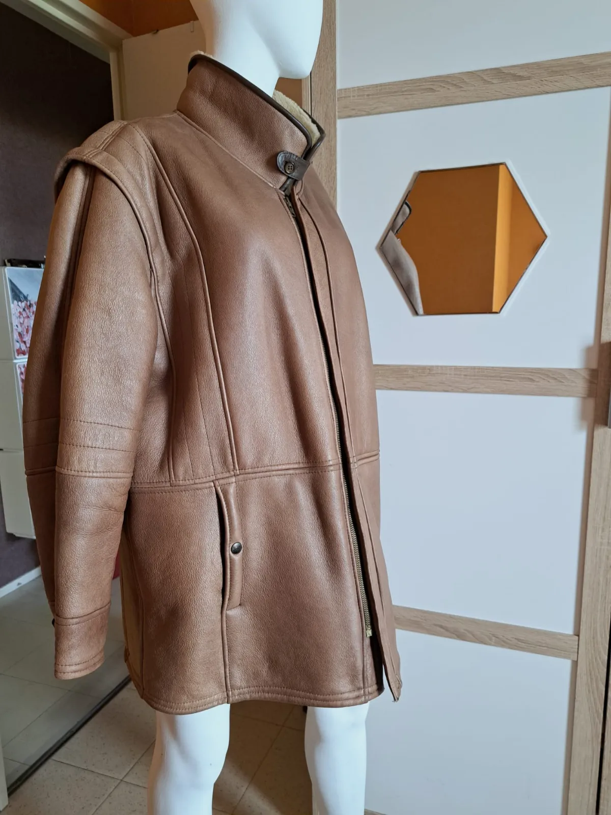 Veste manteau en cuir – : Le Bufflé – taille 3XL 3