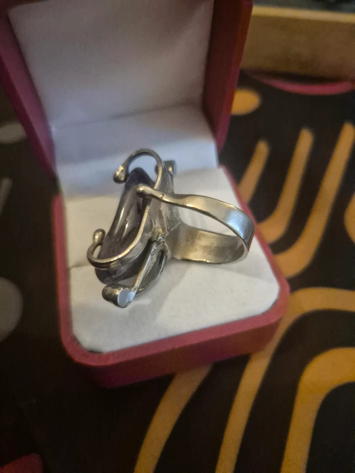Bague métal argenté et améthyste – taille Ajustable 5