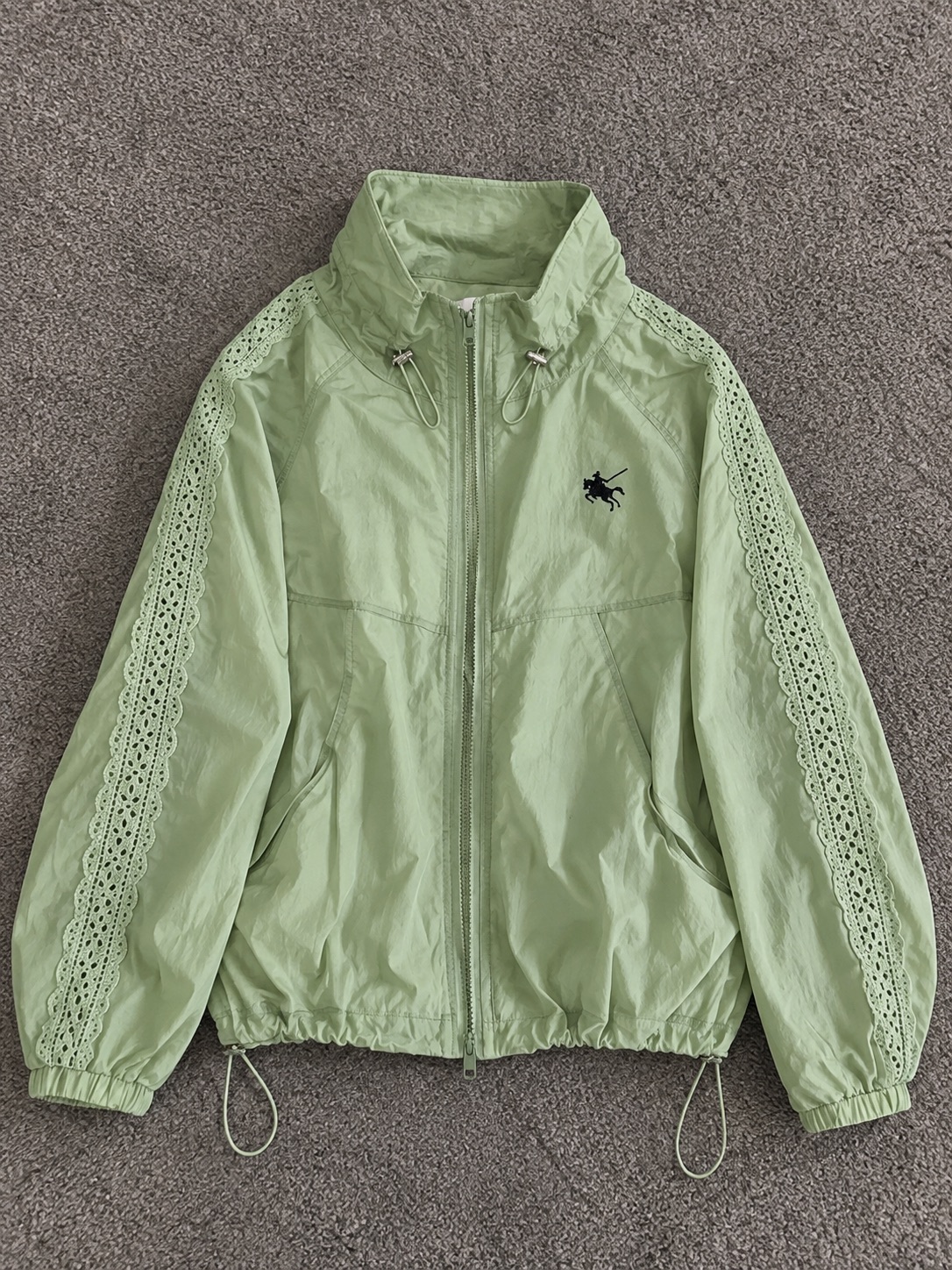 Veste blouson coupe-vent vert amande logo brodé cheval - zippée M – Japan style – taille M 3