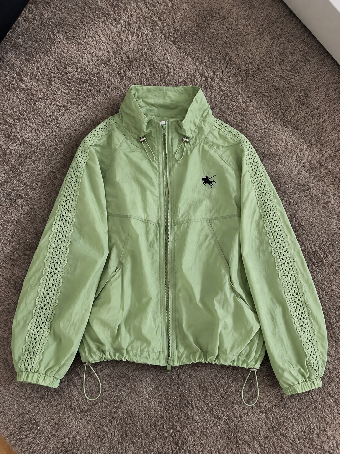 Veste blouson coupe-vent vert amande logo brodé cheval - zippée M