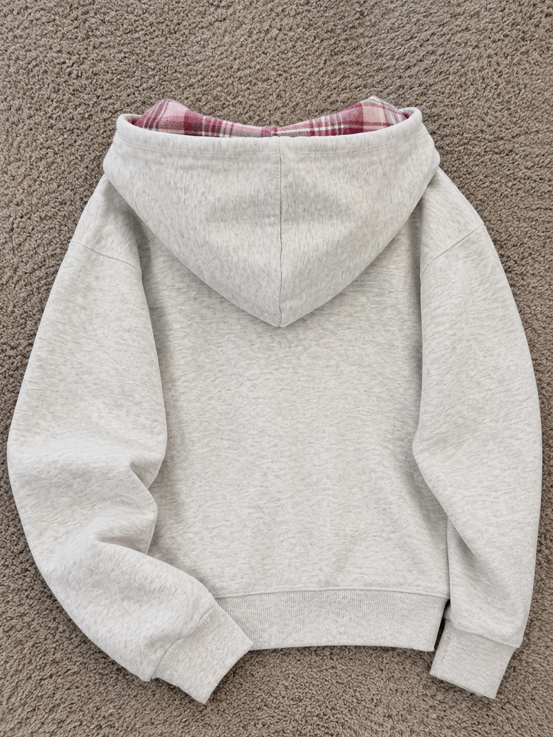 Sweat zip capuche gris chiné doublure tartan rose/bordeaux – Japan style – taille M 2