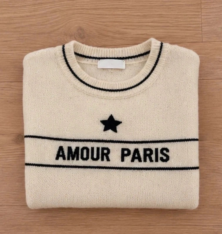 Pull flamant rose écru taille S – maille Amour Paris style chic parisien – Flamant Rose – taille S / 36 / 8 2