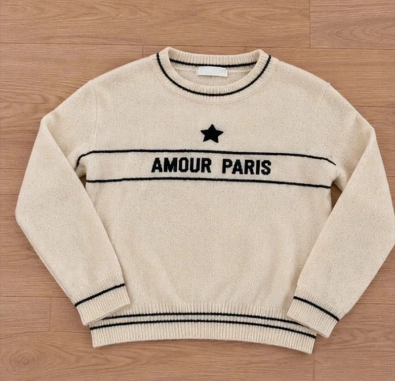 Pull flamant rose écru taille S – maille Amour Paris style chic parisien – Flamant Rose – taille S / 36 / 8