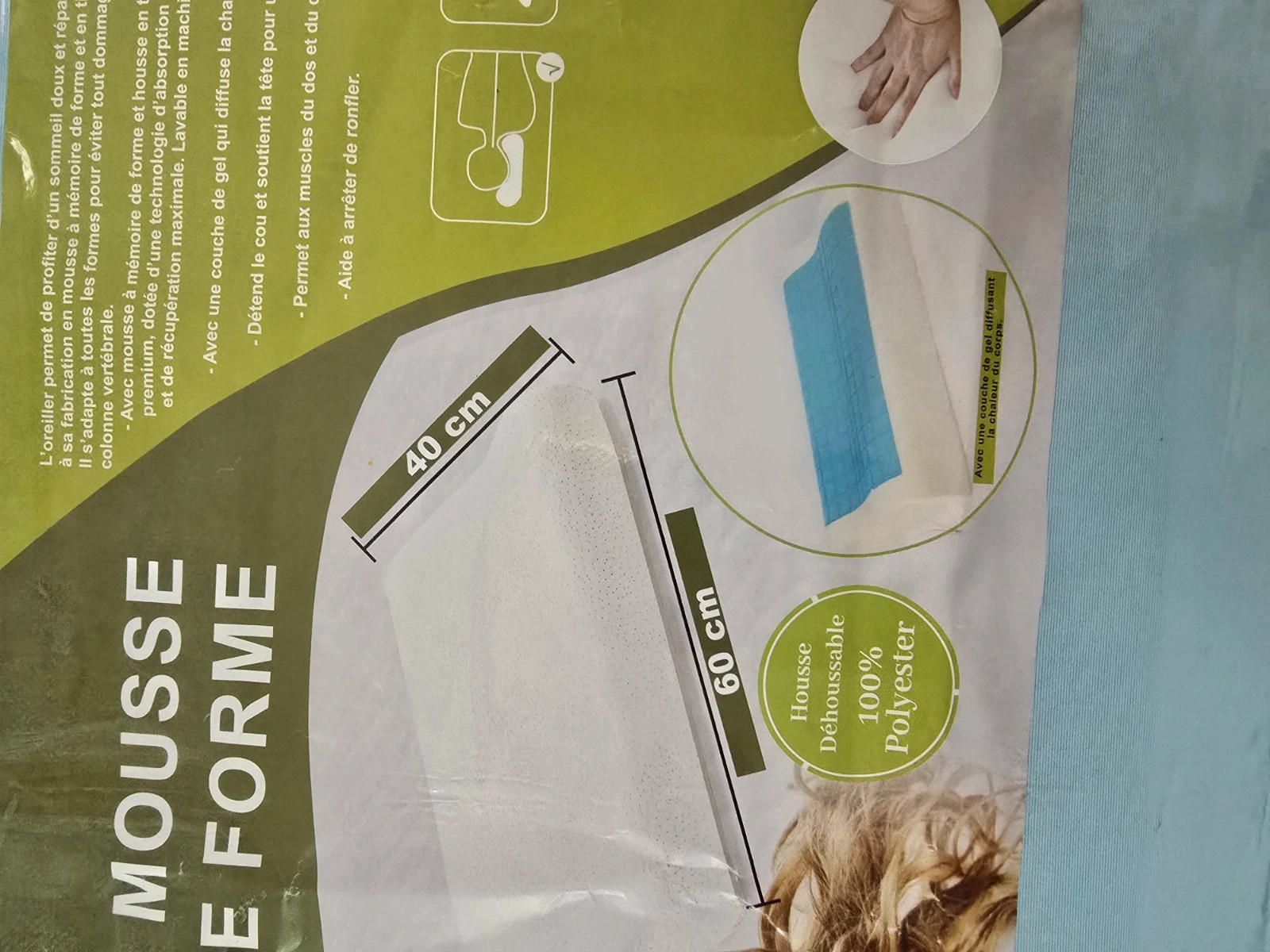 Oreiller à mémoire de forme ergonomique avec gel rafraîchissant 60x40 3