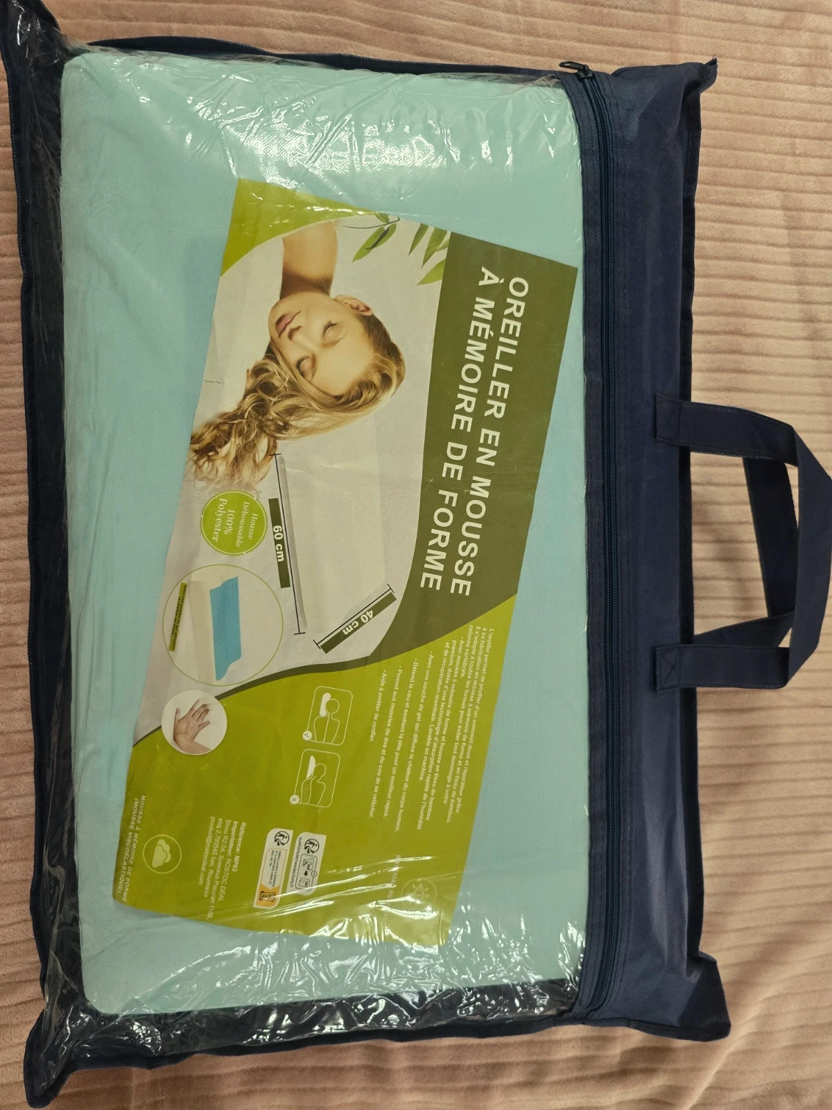 Oreiller à mémoire de forme ergonomique avec gel rafraîchissant 60x40