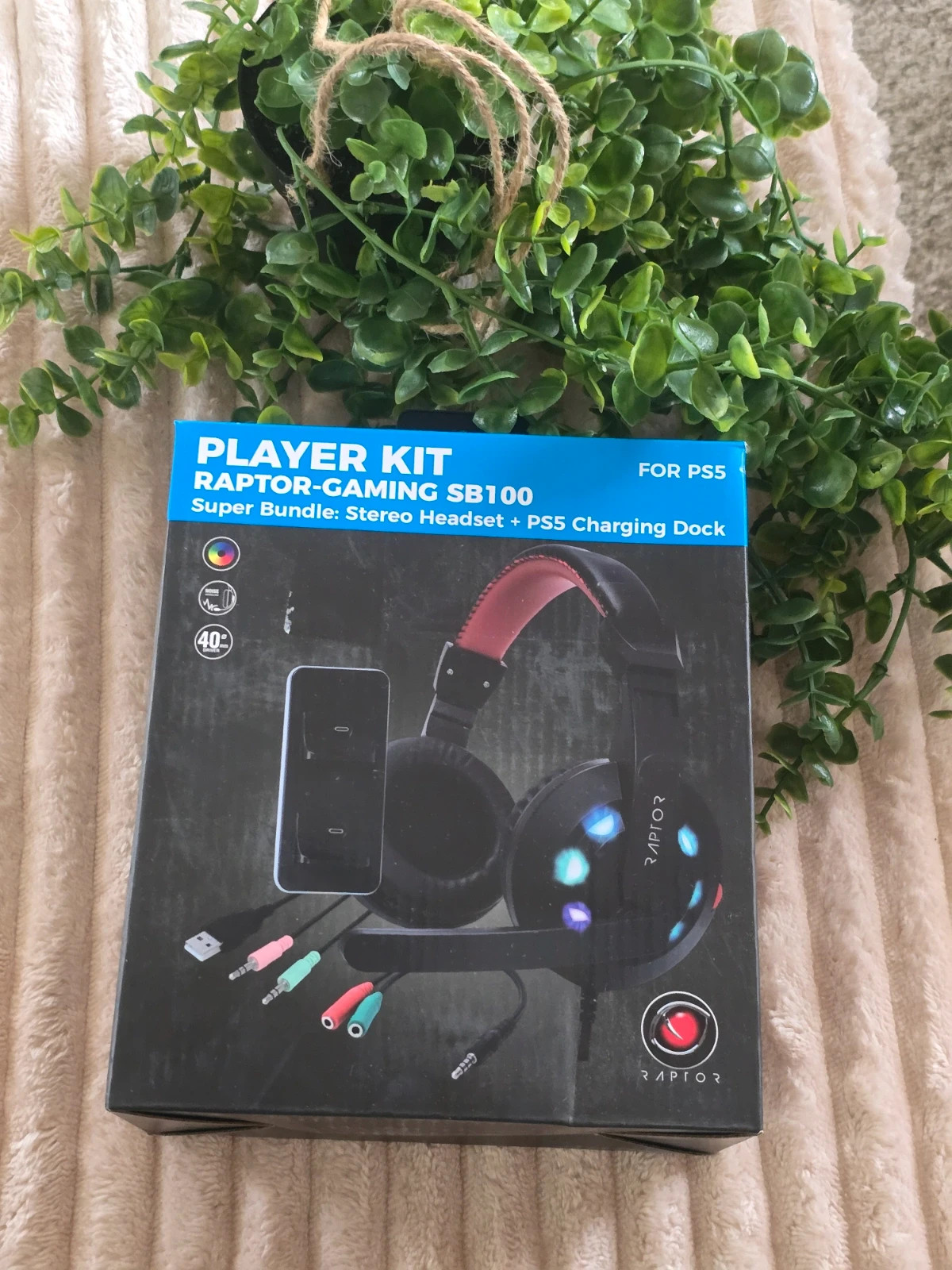 Player Kit PS5 Raptor Gaming SB100 Casque Stéréo & Station de Charge Neuf