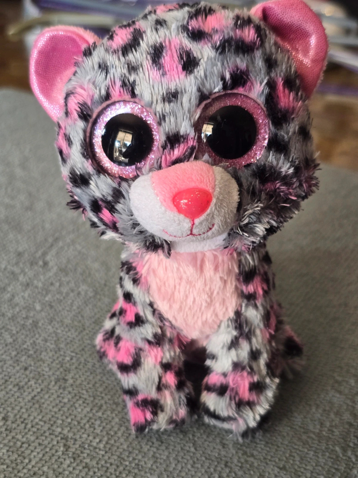 Peluche Ty Beanie Boos TASHA le Léopard Rose et Gris