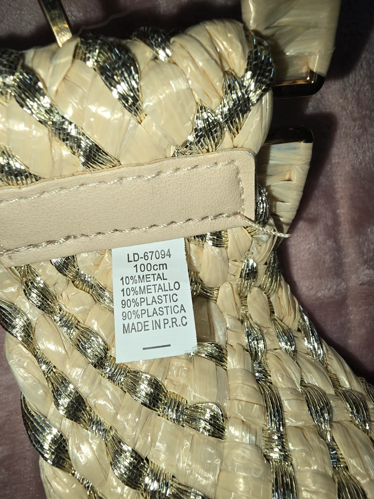 Ceinture tressée dorée et beige - Style paille / raphia 100 cm – taille 100 cm 5