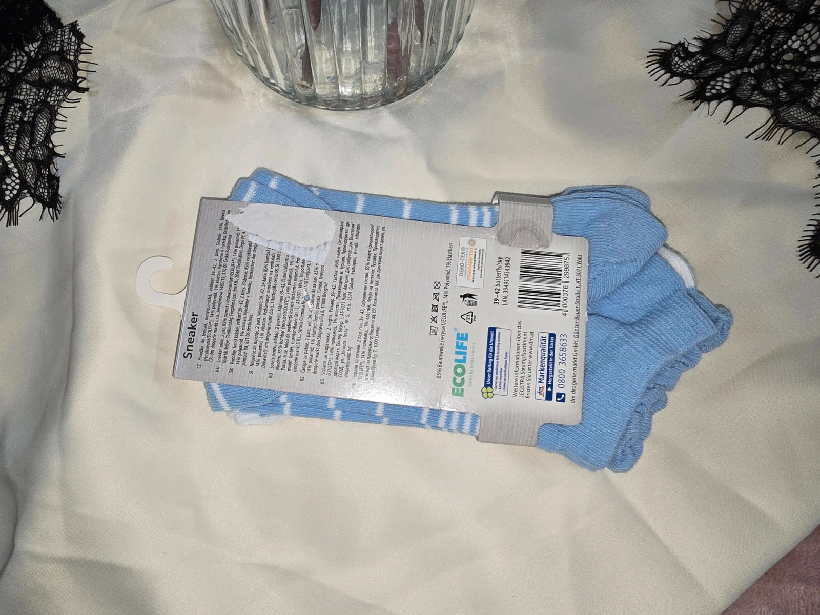 Lot de 2 paires de chaussettes courtes socquettes bleues et blanches à motifs papillons Taille 39-42