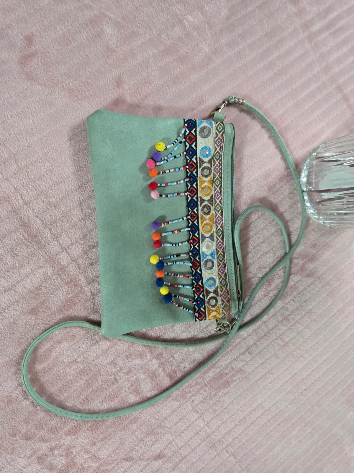 Pochette sac bandoulière vert d'eau style bohème ethnic chic – Accessories 2