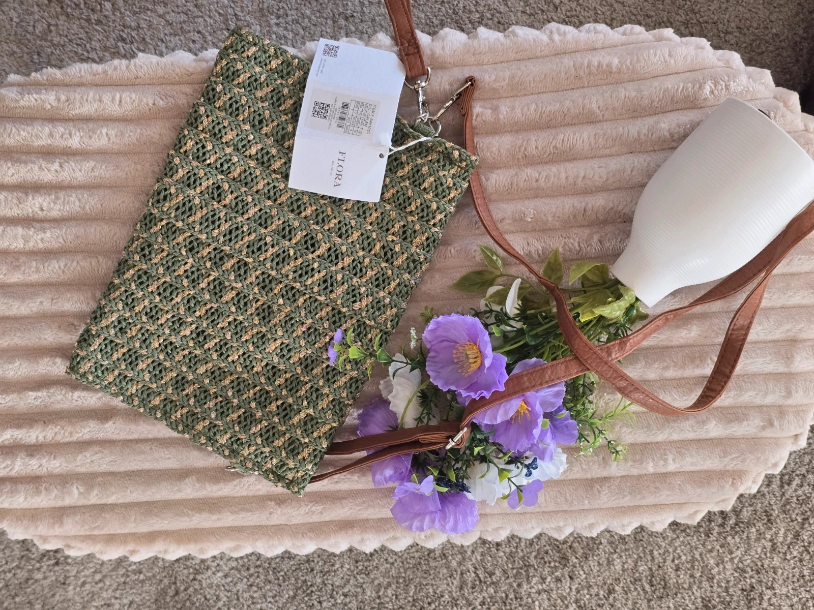 Sac pochette tressé vert kaki & or style raphia FLORA Neuf – Flora 4