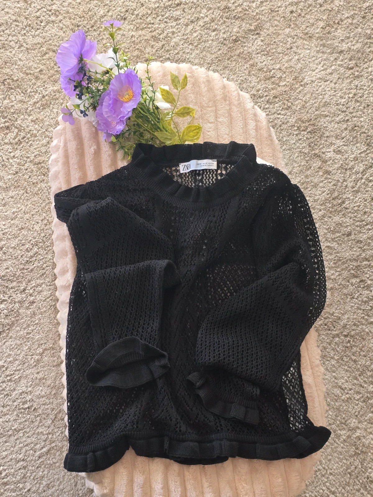 Haut / Pull fin en maille ajourée noir Zara Taille M – Zara – taille M / 38 / 10 5