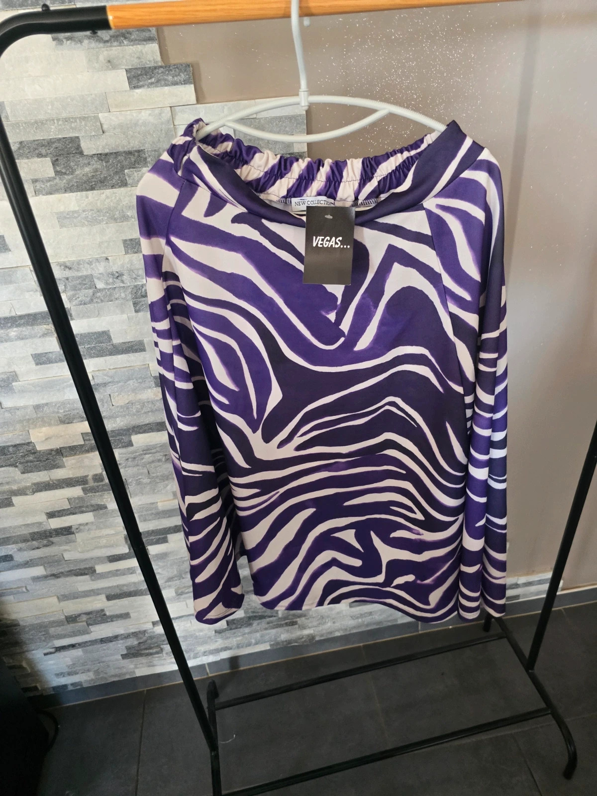 Jupe longue évasée imprimé zèbre violet Vegas Neuve avec étiquette