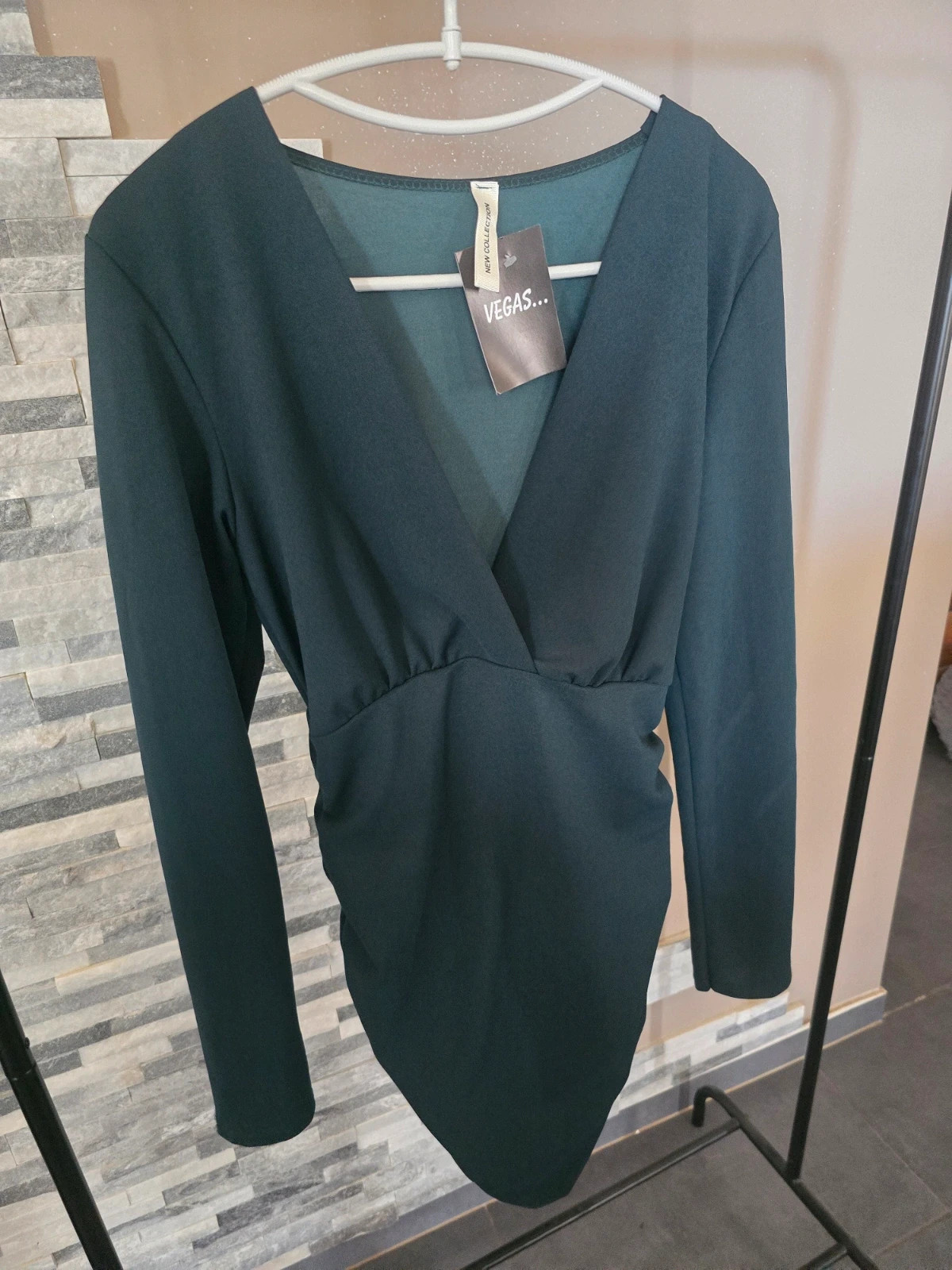 Robe courte drapée vert canard / vert sapin Neuf avec étiquette – Vegas – taille S / 36 / 8 2