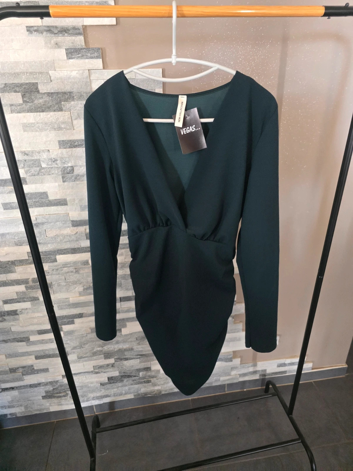 Robe courte drapée vert canard / vert sapin Neuf avec étiquette