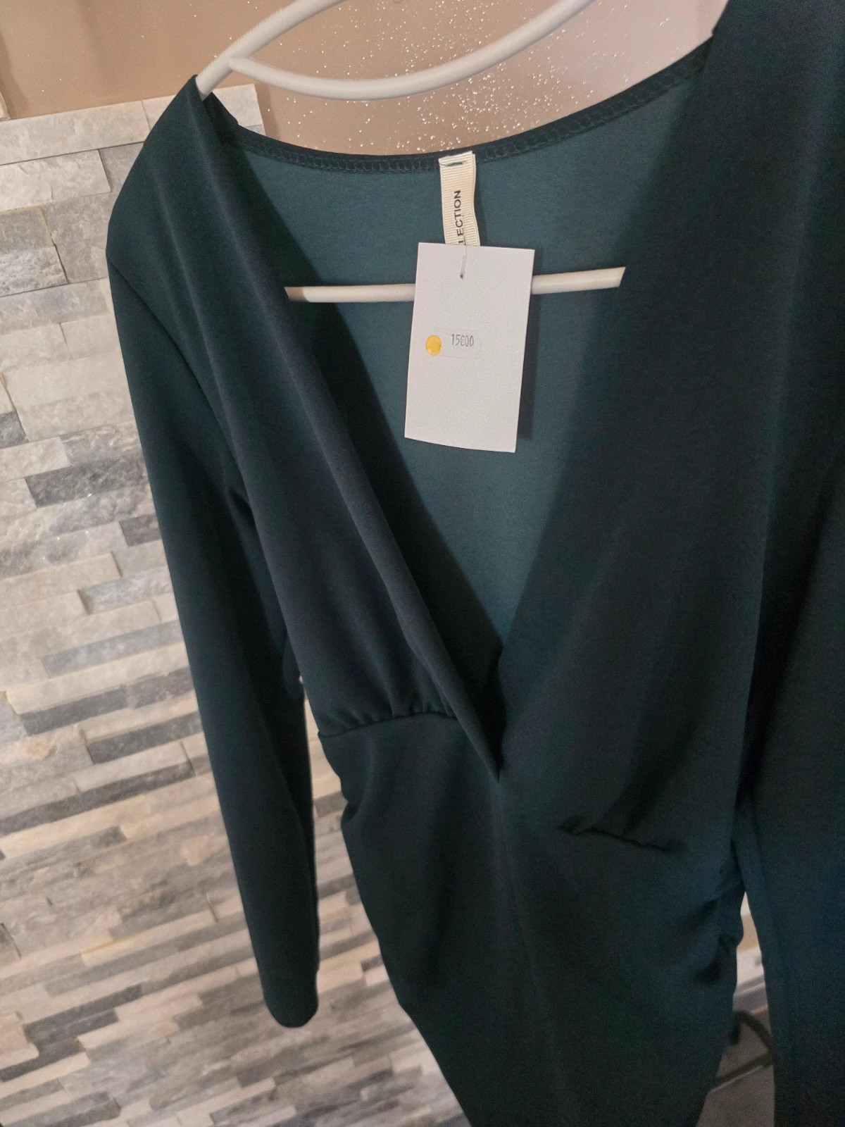 Robe courte drapée vert canard / vert sapin Neuf avec étiquette – Vegas – taille S / 36 / 8 5